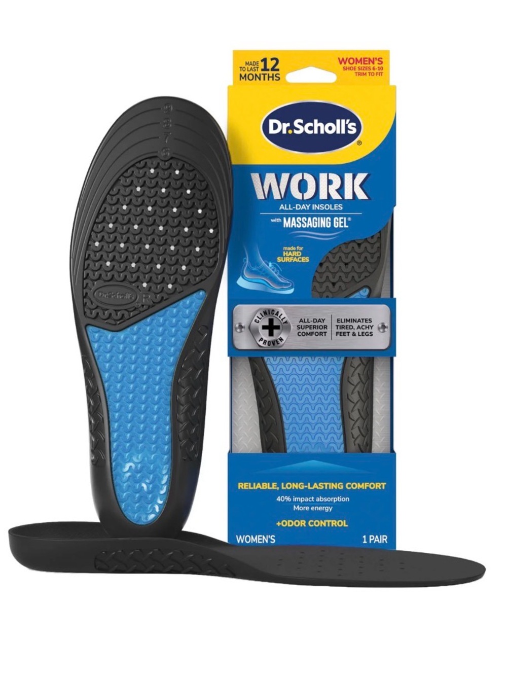 Dr. Scholl's Work Massaging Gel Advanced Insoles for Women, Size 6-10